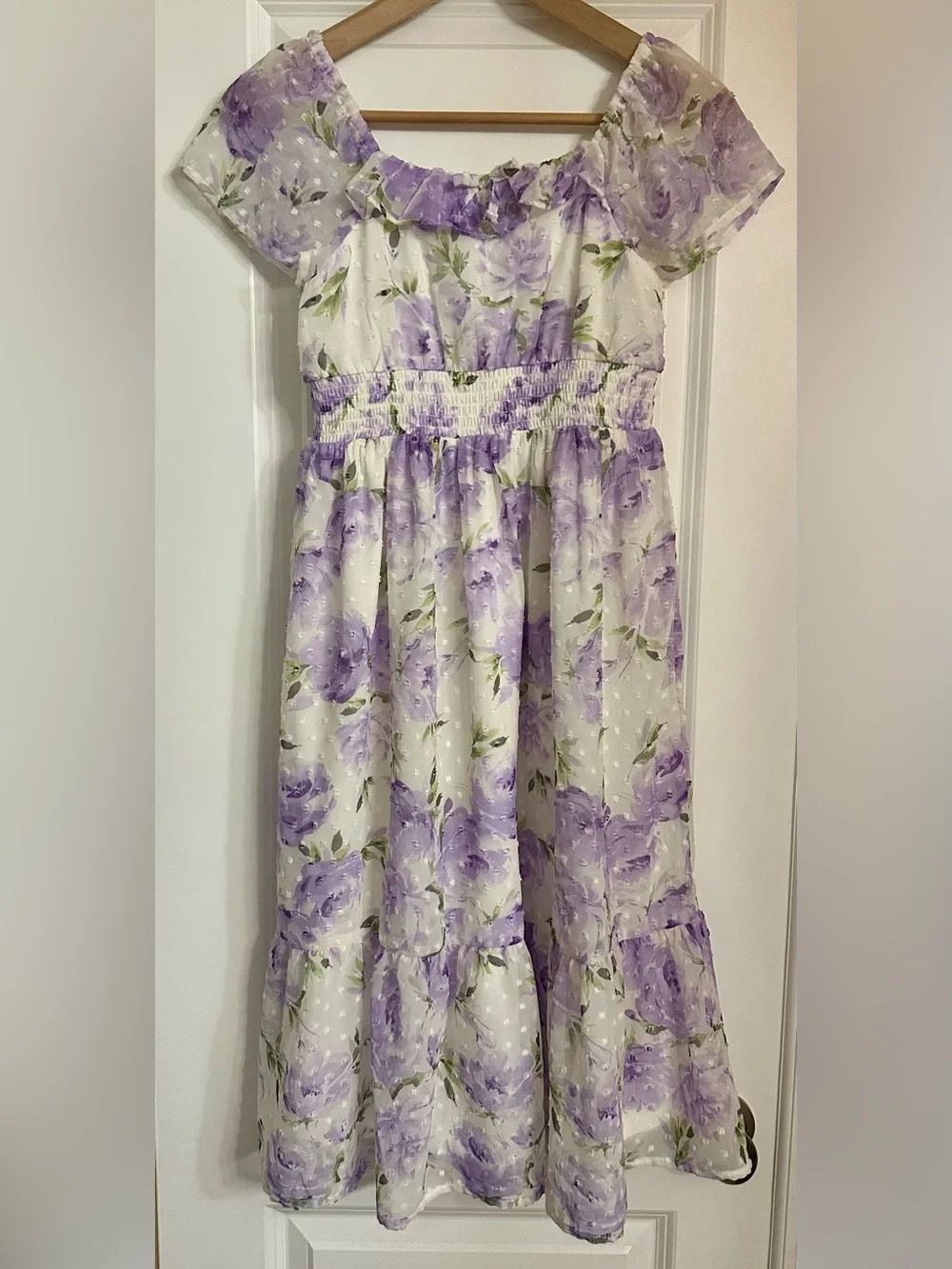 The Children's Place White Dress with Lavender Floral Print